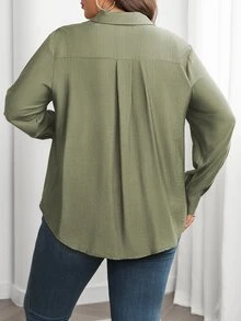 Vionelle Plus Size Women's Solid Color Casual Versatile Everyday Shirt - Green - View 2