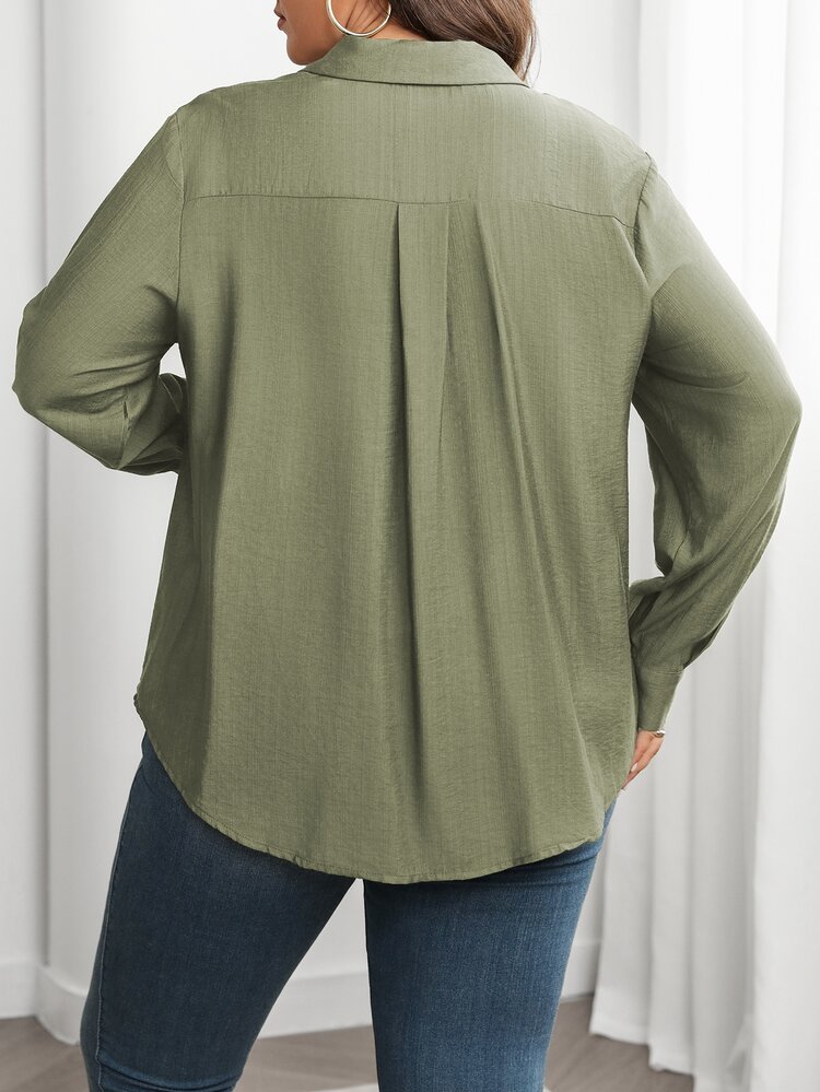 Vionelle Plus Size Women's Solid Color Casual Versatile Everyday Shirt - Green - View 2