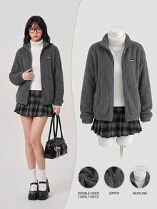 Flirla 深灰色秋季休閒街頭風保暖外套，百搭適合登山、日常、上學與旅行 - 深灰色 - 查看 3