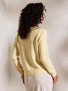 Opulessa Women's Vintage Preppy Casual Elegant Jacquard Button Cardigan Sweater For Vacation Brunch Everyday School Tea Party Pale Yellow Autumn - Light Yellow - View 3