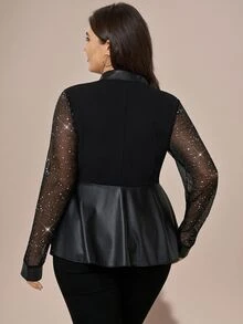 Comfylo Kemeja Fashion Wanita Ukuran Besar dengan Detail Jala Kontras, Resleting, Saku Depan, dan Hem Berkerut - Hitam - View 2