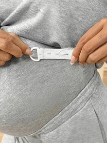 SHEIN Maternity Solid Color Asymmetric Neck Long Sleeve Sweatshirt And Adjustable Waist Long Pants Casual 2 Pieces Set - Grey - View 3