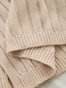 MaterniChic Maternity Solid Color High Neck Drop Shoulder Long Sleeve Elegant Knit Dress - Khaki - View 10