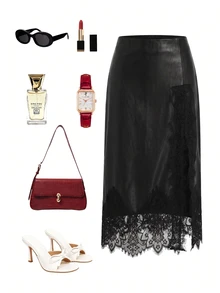 Chikora Plus Size French Lace Patchwork Elegant Sexy Skirt For Business Cocktail Halloween Night Evening Party Black Summer - Black - View 5