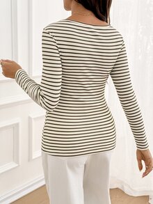 SHEIN Maternity Casual Striped Long Sleeve T-Shirt For Autumn - Multicolor - View 6