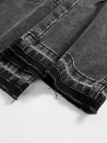 Tween Boy Denim Jeans, Vintage Streetwear Casual Style, Acid Wash, Distressed Texture, Layered, Teenagers, School Holiday Dark Wash Summer - Dark Grey - View 6