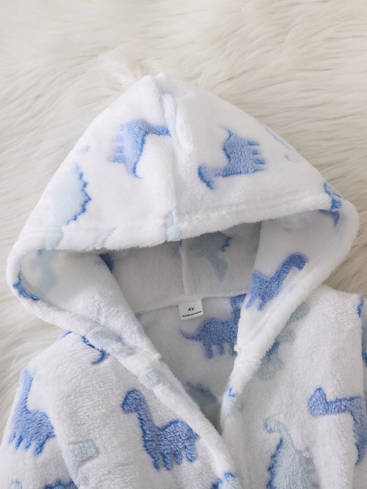 SHEIN Young Boys Dinosaur Print Warm Soft Skin-Friendly Plush Long Sleeve Pajamas Loungewear - Blue - View 3