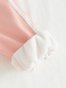 SHEIN Toddler Girl 2Pcs Cute Pink Fleece Hoodie & Pants Set, 3D Bow Ribbon Decor & Horse Print Zip Up Jacket Autumn/Winter Tracksuit - Dusty Pink - View 10
