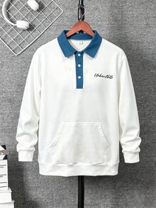 Teen Boys Casual College Polo Collar Half-Zip Sweatshirt, Suitable For College, Casual And Sports Wear - White - View 6