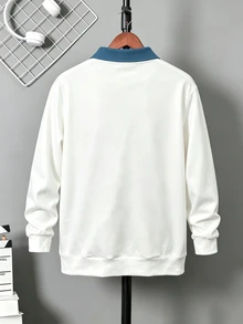 Teen Boys Casual College Polo Collar Half-Zip Sweatshirt, Suitable For College, Casual And Sports Wear - White - View 2