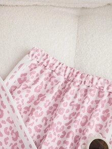 SHEIN Genkimix Kids Young Girls Pink All-Over Print Leopard Outerwear 2 Pcs Set, Matching Leopard Print Pants With Cuffed Ankles, Outings, Photo Shoots, Autumn And Winter - Pink - View 8