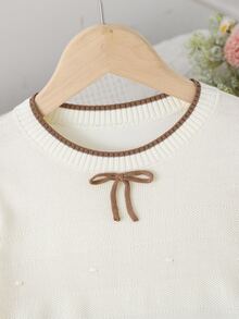 Cute Girls' Autumn & Winter Outfit Set: Ruffle Sweater With Bows + Pleated Skirt Pullover - Apricot - View 4