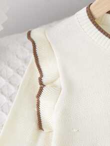 Cute Girls' Autumn & Winter Outfit Set: Ruffle Sweater With Bows + Pleated Skirt Pullover - Apricot - View 5