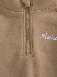 SHEIN 2pcs/Set Brown Letter Embroidery Pattern Stand Collar Fleece Lined Long Sleeve Sweatshirt Set For Baby Girls 0-3 Years, Suitable For School, Outings, Play, Shopping And More Occasions - Brown - View 9