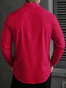 Manfinity Homme Men'S Long-Sleeve Henry Collar Shirt Designed For Formal Business Events, Wrinkle-Free Suit Shirt Suitable For Casual Workwear - Red - View 2