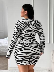 SHEIN SXY Plus Size Women's Zebra Print Casual Daily Summer Dress Fall - Black and White - View 2