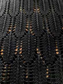 SHEIN Holidaya Intricate Pattern Knit V-Neck Hollow Out Long Sleeve Top - Black - View 6