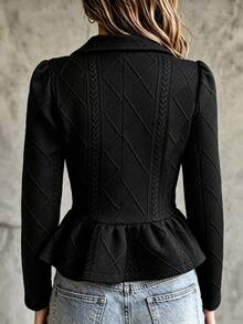 SHEIN Women's Autumn/Winter Blazer Jacket, Fashionable Versatile Cinched Waist Design, Cardigan Style, Suitable For Office Commute, Professional Women's Clothing - Black - View 2
