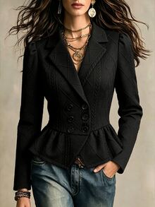 SHEIN Women's Autumn/Winter Blazer Jacket, Fashionable Versatile Cinched Waist Design, Cardigan Style, Suitable For Office Commute, Professional Women's Clothing - Black - View 1