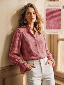 Écloséra Women's Elegant Vacation Button-Up Floral Blouse For Dating - Pink - View 8