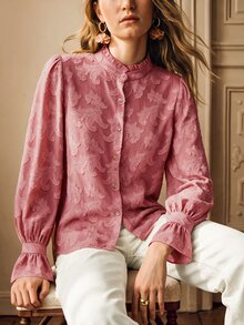 Écloséra Women's Elegant Vacation Button-Up Floral Blouse For Dating - Pink - View 4