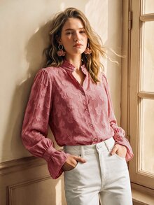 Écloséra Women's Elegant Vacation Button-Up Floral Blouse For Dating - Pink - View 7
