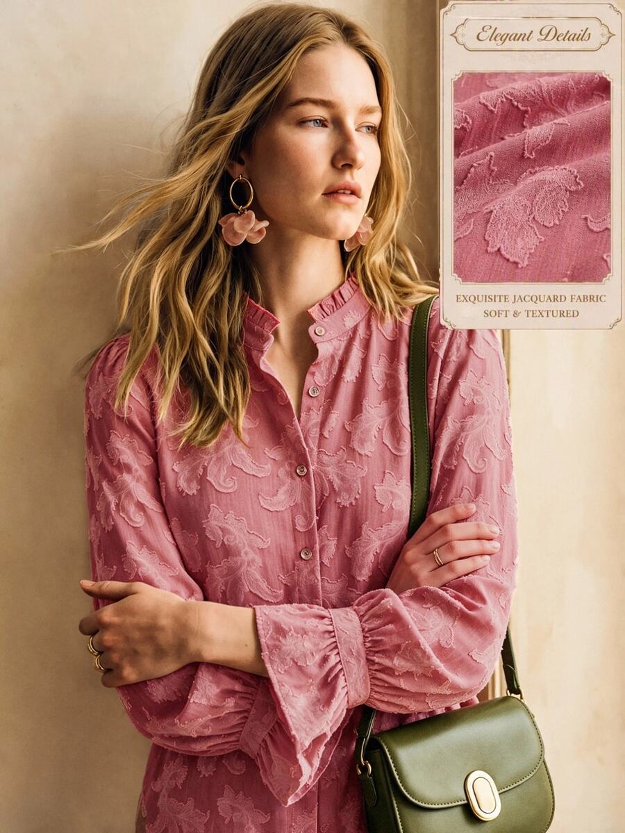 Écloséra Women's Elegant Vacation Button-Up Floral Blouse For Dating - Pink - View 1