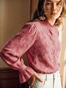 Écloséra Women's Elegant Vacation Button-Up Floral Blouse For Dating - Pink - View 6