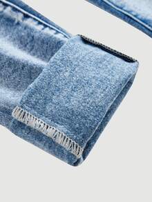 Celana Jeans Ketat Hangat dan Elastis Bahan Katun Halus Warna Biru Denim untuk Anak Perempuan Remaja, Cocok untuk Kesekolahan - Biru - View 5