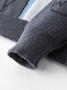 Manfinity CasualKnits 男士卡通圖案休閒日常穿著長袖毛衣，男孩秋冬新款 - 灰色 - 查看 5
