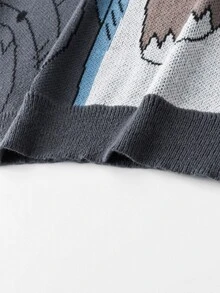 Manfinity CasualKnits 男士卡通圖案休閒日常穿著長袖毛衣，男孩秋冬新款 - 灰色 - 查看 6