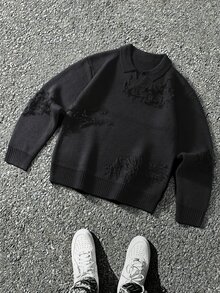 Claim Dot Men's Solid Color Casual Versatile Daily Wear Long Sleeve Sweater - Black - View 2