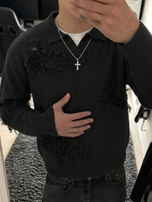 Claim Dot Men's Solid Color Casual Versatile Daily Wear Long Sleeve Sweater - Black - View 1