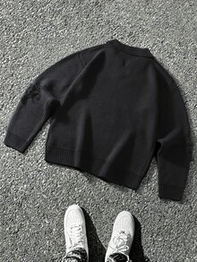 Claim Dot Men's Solid Color Casual Versatile Daily Wear Long Sleeve Sweater - Black - View 3