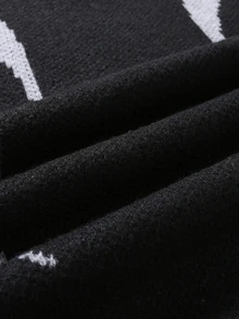 Manfinity CasualKnits 男士街頭時尚提花對比色長袖毛衣 Festivall 男孩秋冬日常新款 - 黑色 - 查看 5
