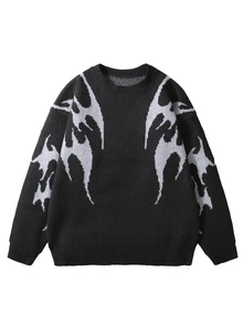 Manfinity CasualKnits 男士街頭時尚提花對比色長袖毛衣 Festivall 男孩秋冬日常新款 - 黑色 - 查看 2