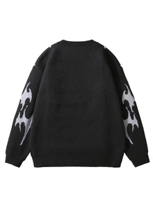Manfinity CasualKnits 男士街頭時尚提花對比色長袖毛衣 Festivall 男孩秋冬日常新款 - 黑色 - 查看 3
