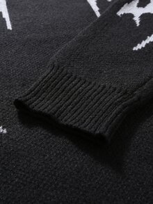 Manfinity CasualKnits 男士街頭時尚提花對比色長袖毛衣 Festivall 男孩秋冬日常新款 - 黑色 - 查看 7