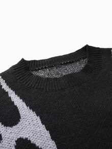 Manfinity CasualKnits 男士街頭時尚提花對比色長袖毛衣 Festivall 男孩秋冬日常新款 - 黑色 - 查看 6