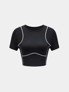 Dewbera Dewbera Women's Colorblock Slim Fit Short Sleeve Sports T-Shirt For Daily Wear - Black - View 7
