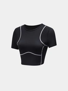 Dewbera Dewbera Women's Colorblock Slim Fit Short Sleeve Sports T-Shirt For Daily Wear - Black - View 3