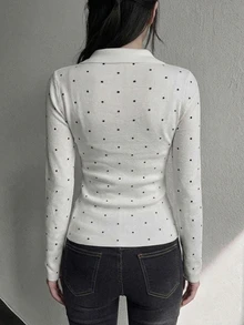 DAZY Women's Polka Dot Casual Daily Long Sleeve Sweater - Black and White - View 5
