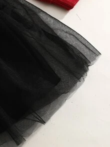 SHEIN 2件組女童秋冬套裝，3D蝴蝶結裝飾針織上衣搭配網紗裙，休閒時尚風生日棕色 - 酒紅色 - 查看 10