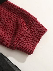 SHEIN 2件組女童秋冬套裝，3D蝴蝶結裝飾針織上衣搭配網紗裙，休閒時尚風生日棕色 - 酒紅色 - 查看 9
