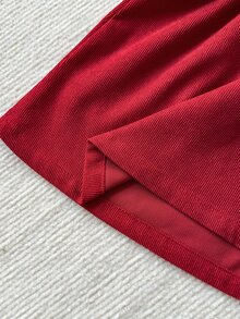 SHEIN Vintaside Kids 2件組女嬰燈芯絨洋裝，可愛甜美酒紅色刺繡花朵蝴蝶結荷葉邊長袖圓領鈕扣式，適合派對、冬季、假日與秋季穿著 - 紅色 - 查看 6