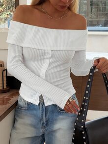 Livesso Kaos Dalaman Kasual Longgar Lengan Pendek Leher Bulat Warna Putih Polos untuk Wanita, Atasan Model Bahu Terbuka. - Putih - View 6