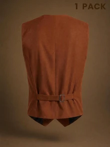 HIMLAND Rompi Jas Pria Tanpa Lengan, Bahan Tenun Pas Badan, Cocok untuk Musim Semi dan Musim Panas, Pesta Halloween, Musim Dingin, dan Musim Gugur. - Coklat - View 4