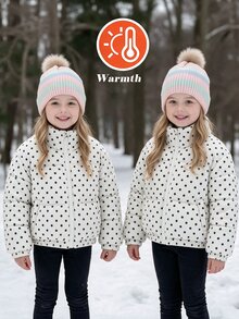 SHEIN 青少年女孩燈芯絨波點短版立領冬季外套 - 白色 - 查看 3