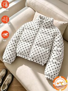 SHEIN 青少年女孩燈芯絨波點短版立領冬季外套 - 白色 - 查看 4