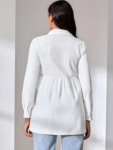 MaterniWear 办公室、商务孕妇工作服休闲纯色哺乳上衣，适合孕妇，秋季哺乳期孕妇棉质衬衫 - 白色 - 查看 7